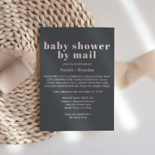 Pink Grey Boho Typography By Mail Baby Shower Invitation