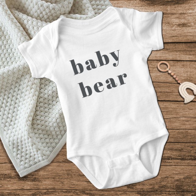 Pink Grey Boho Typography Girl Grey Baby Bear Baby Bodysuit (Creator Uploaded)