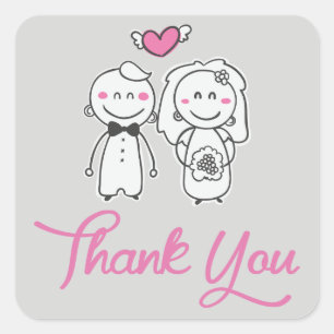 Pink & Grey Bride And Groom Thank You Wedding Square Sticker