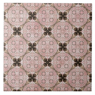 Pink, Grey, Bronze Vintage Flower Pattern Ceramic Tile