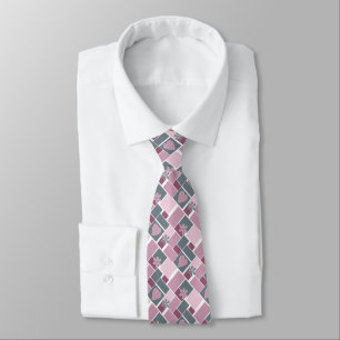 Pink grey brown patchwork of square patches  tie