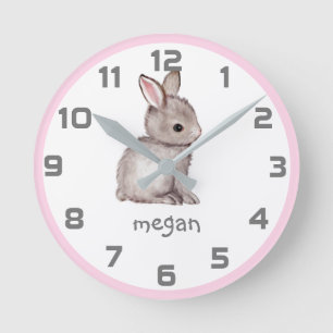 Pink Grey Bunny Wall Clock