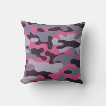 Pink Grey Camo Print Throw Pillow