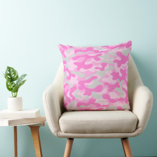 Pink Grey Camouflage Pattern Cushion