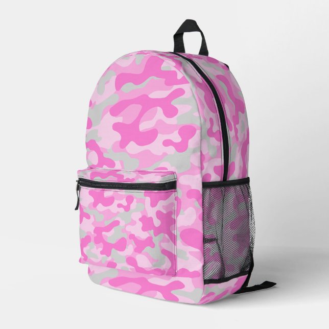 Pink Grey Camouflage  Printed Backpack (Back Corner Right)