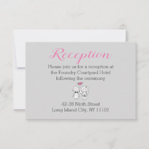 Pink & Grey Cartoon Bride Groom Reception Card