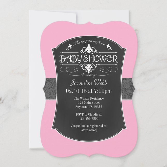 Pink Grey Chalkboard Baby Shower Invitation (Front)