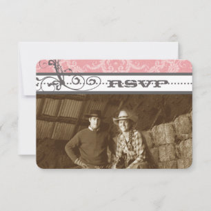 Pink & Grey Chandelier Wedding RSVP Card