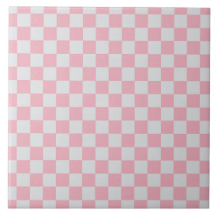 Pink + Grey Check Chequered Chequerboard Pattern Ceramic Tile
