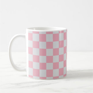 Pink + Grey Check Chequered Chequerboard Pattern Coffee Mug