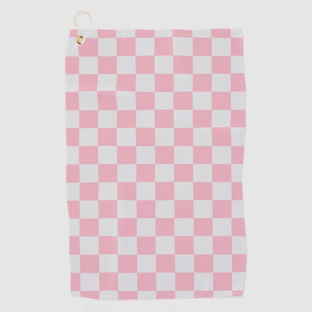 Pink + Grey Check Chequered Chequerboard Pattern Golf Towel (Front)