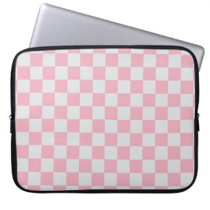 Pink + Grey Check Chequered Chequerboard Pattern Laptop Sleeve
