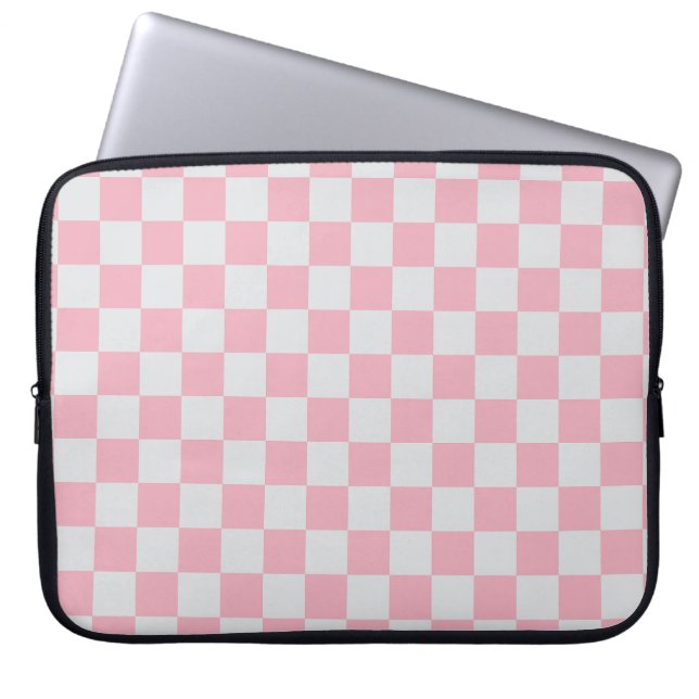 Pink + Grey Check Chequered Chequerboard Pattern Laptop Sleeve (Front)