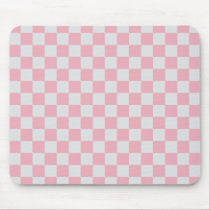 Pink + Grey Check Chequered Chequerboard Pattern Mouse Pad