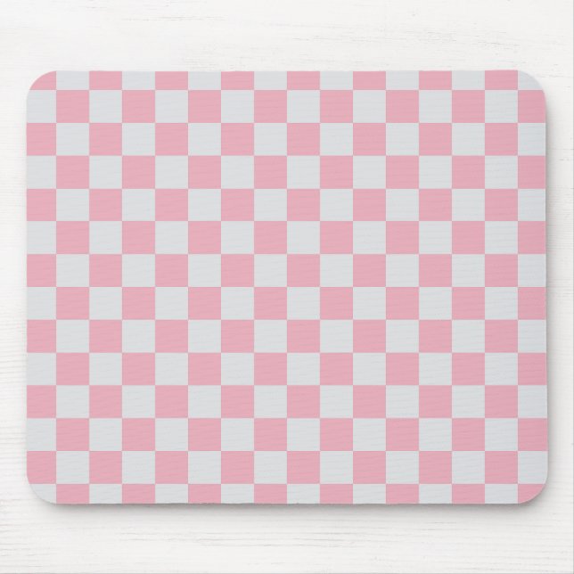 Pink + Grey Check Chequered Chequerboard Pattern Mouse Pad (Front)