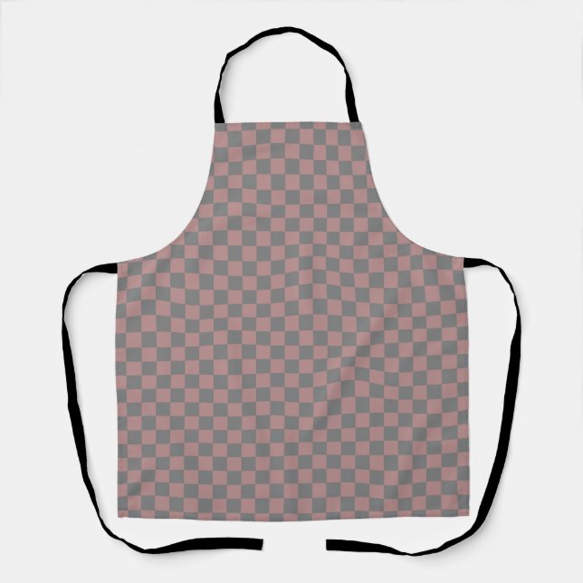 Pink Grey Chequerboard Gingham Pattern Apron (Front)