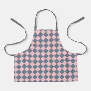 Pink Grey Chequered Diamond Pattern Apron