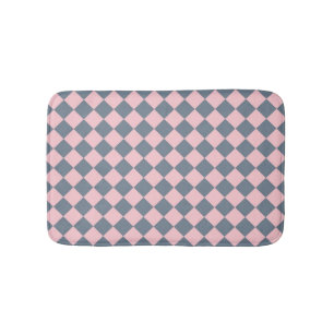 Pink Grey Chequered Diamond Pattern Bath Mat