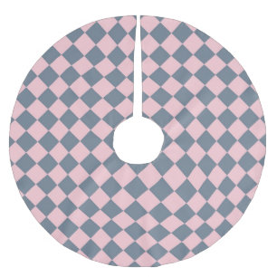 Pink Grey Chequered Diamond Pattern Brushed Polyester Tree Skirt