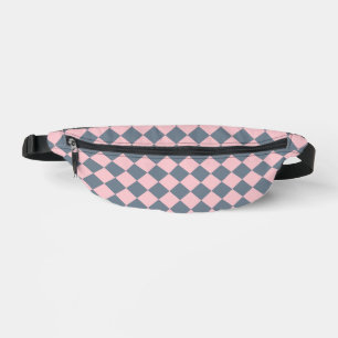 Pink Grey Chequered Diamond Pattern Bum Bags