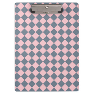 Pink Grey Chequered Diamond Pattern Clipboard