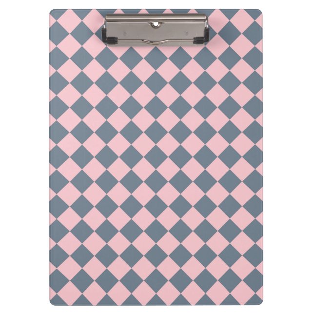 Pink Grey Chequered Diamond Pattern  Clipboard (Front)