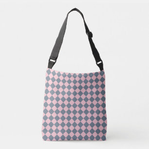 Pink Grey Chequered Diamond Pattern Crossbody Bag