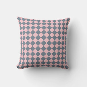 Pink Grey Chequered Diamond Pattern Cushion