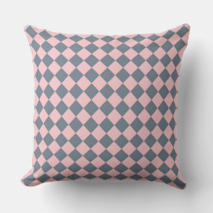 Pink Grey Chequered Diamond Pattern  Cushion