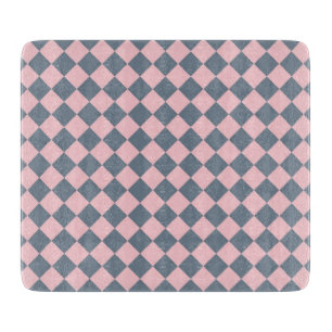 Pink Grey Chequered Diamond Pattern Cutting Board