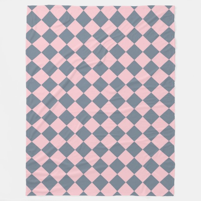 Pink Grey Chequered Diamond Pattern Fleece Blanket (Front)