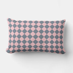 Pink Grey Chequered Diamond Pattern Lumbar Cushion