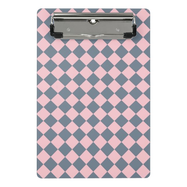 Pink Grey Chequered Diamond Pattern  Mini Clipboard (Front)