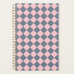 Pink Grey Chequered Diamond Pattern  Planner