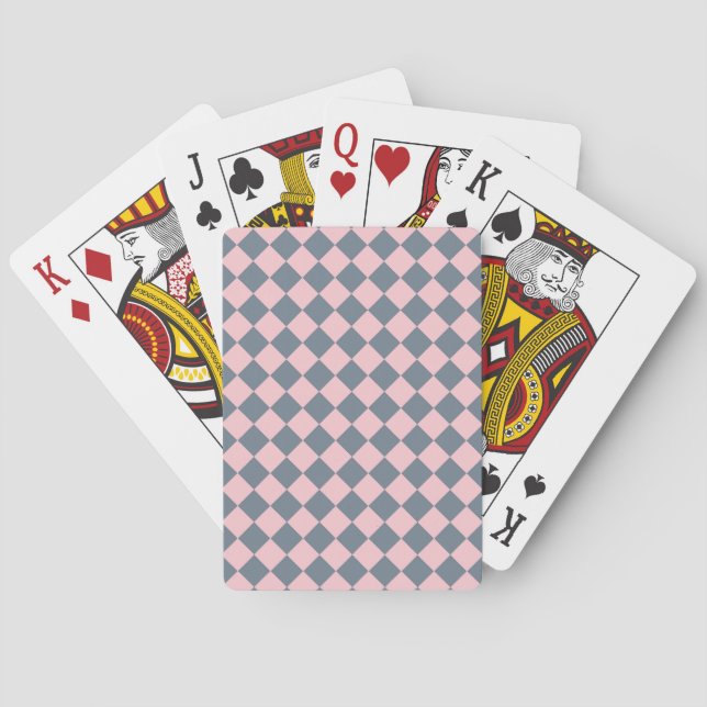 Pink Grey Chequered Diamond Pattern  Playing Cards (Back)
