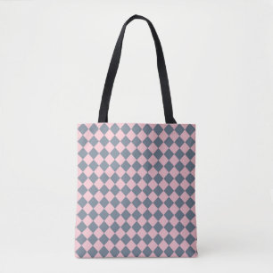 Pink Grey Chequered Diamond Pattern Shoulder Tote Bag