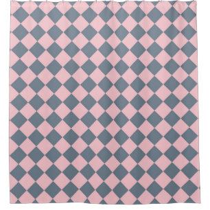 Pink Grey Chequered Diamond Pattern Shower Curtain