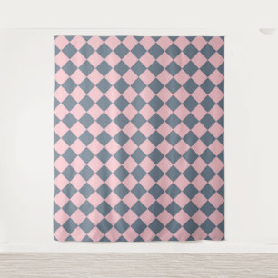 Pink Grey Chequered Diamond Pattern Tapestry
