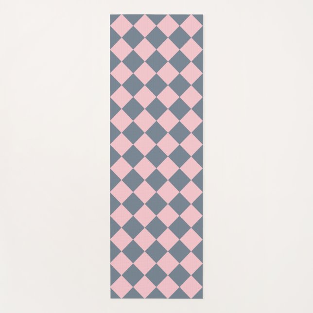 Pink Grey Chequered Diamond Pattern  Yoga Mat (Front)