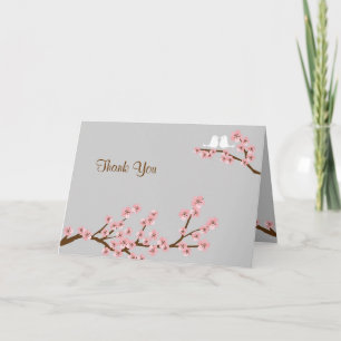 Pink & Grey Cherry Blossom Spring Thank You Card