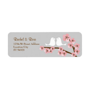 Pink & Grey Cherry Blossom Spring Wedding Return Address Label