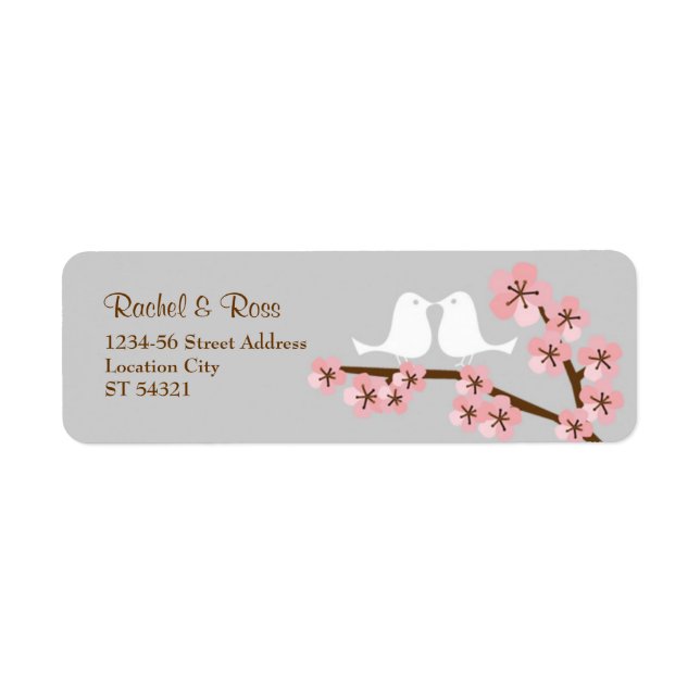 Pink & Grey Cherry Blossom Spring Wedding Return Address Label (Front)
