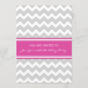 Pink Grey Chevron 20th Birthday Party Invitations