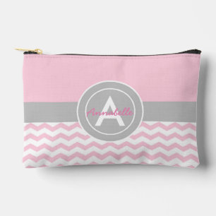 Pink Grey Chevron Accessory Pouch