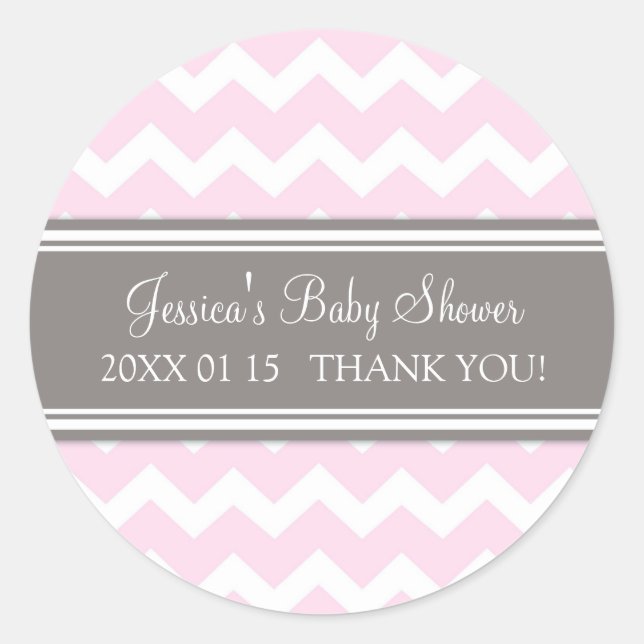 Pink Grey Chevron Baby Shower Favour Stickers (Front)