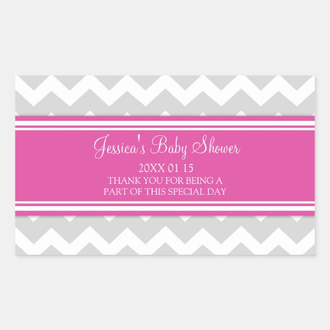 Pink Grey Chevron Baby Shower Favour Stickers (Front)