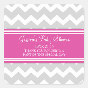 Pink Grey Chevron Baby Shower Favour Stickers