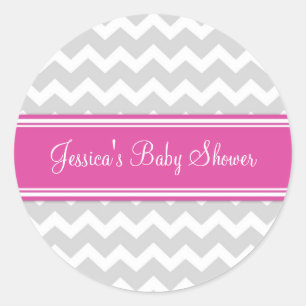 Pink Grey Chevron Baby Shower Favour Stickers