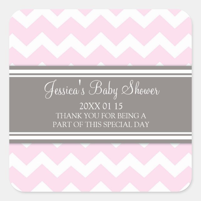 Pink Grey Chevron Baby Shower Favour Stickers (Front)