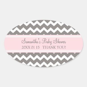 Pink Grey Chevron Baby Shower Favour Stickers